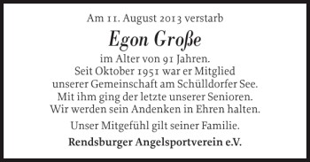 Traueranzeige von Egon Große von Landeszeitung
