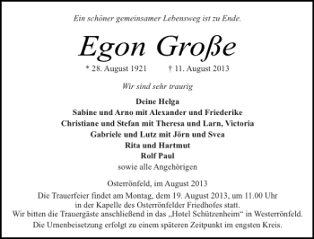 Traueranzeige von Egon Große von Landeszeitung