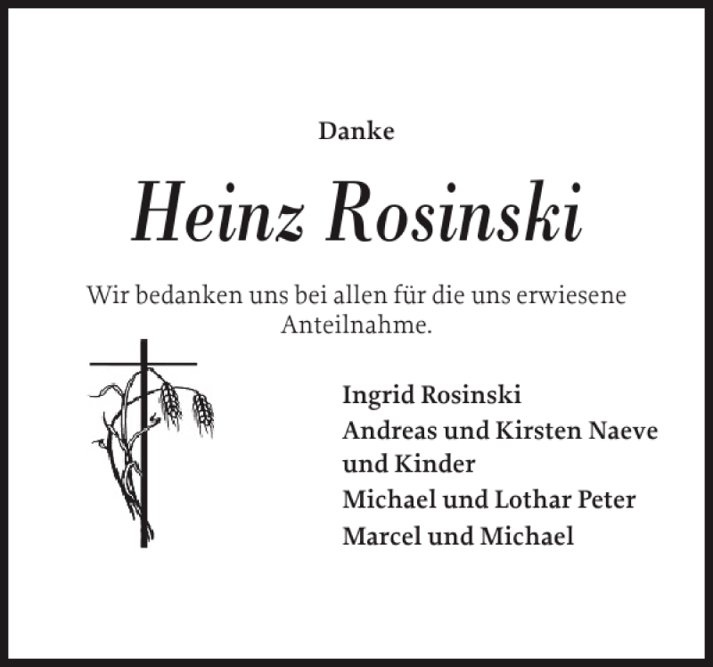  Traueranzeige für Heinz Rosinski vom 17.08.2013 aus Landeszeitung