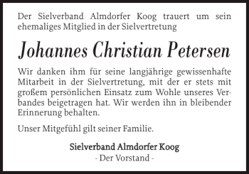 Traueranzeige von Johannes Christian Petersen von Husumer Nachrichten