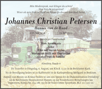 Traueranzeige von Johannes Christian Petersen von Husumer Nachrichten