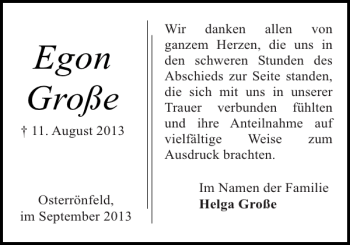 Traueranzeige von Egon Große von Landeszeitung
