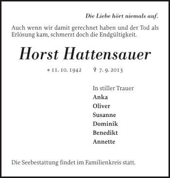 Traueranzeige von Horst Hattensauer von Schlei-Bote