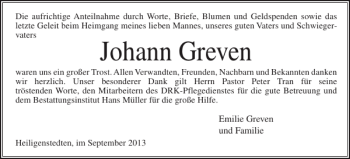 Traueranzeige von Johann Greven von Norddeutsche Rundschau