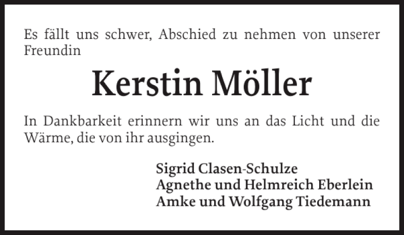  Traueranzeige für Kerstin Möller vom 14.09.2013 aus Flensburger Tageblatt