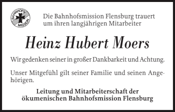 Traueranzeige von Heinz Hubert Moers von Flensburger Tageblatt