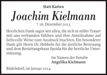 Traueranzeige von Joachim Kielmann von Landeszeitung