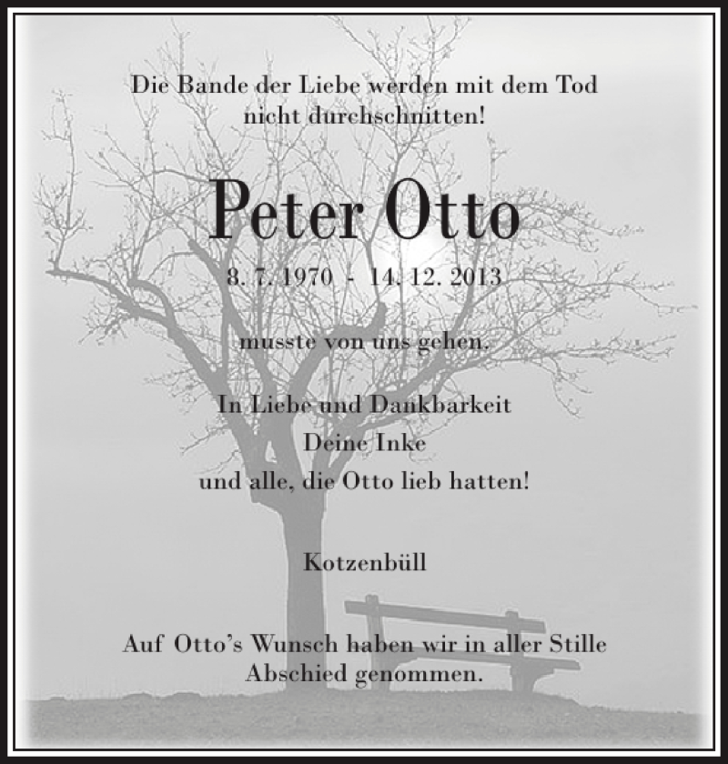  Traueranzeige für Peter Otto vom 03.01.2014 aus Husumer Nachrichten