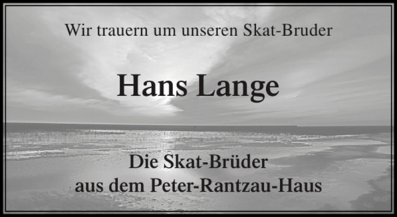  Traueranzeige für Hans Lange vom 11.10.2014 aus Stormarner Tageblatt