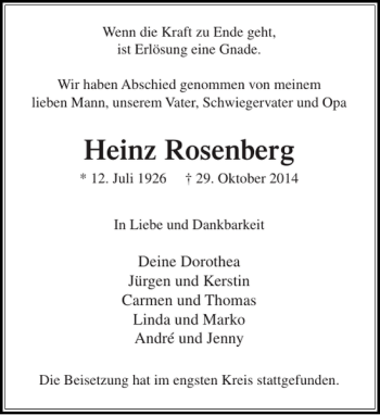 Traueranzeige von Heinz Rosenberg von Stormarner Tageblatt