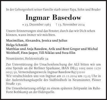 Traueranzeige von Ingmar Basedow von Holsteinischer Courier