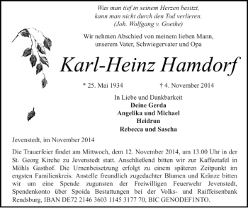 Traueranzeige von Karl-Heinz Hamdorf von Landeszeitung