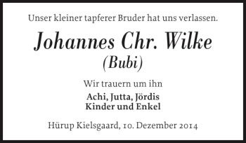 Traueranzeige von Johannes Chr. Wilke von Flensburger Tageblatt