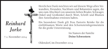 Traueranzeige von Reinhard Jorke von Norddeutsche Rundschau