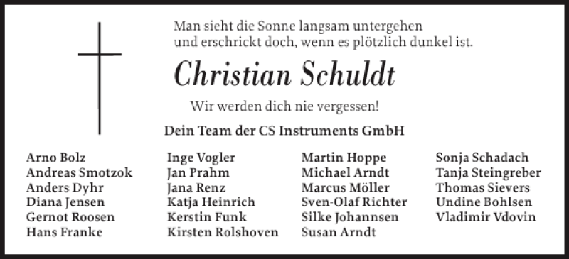  Traueranzeige für Christian Schuldt vom 15.02.2014 aus Flensburger Tageblatt