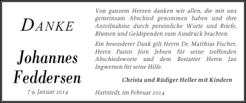 Traueranzeige von Johannes Feddersen von Husumer Nachrichten