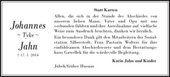 Traueranzeige von Johannes Jahn von Flensburger Tageblatt