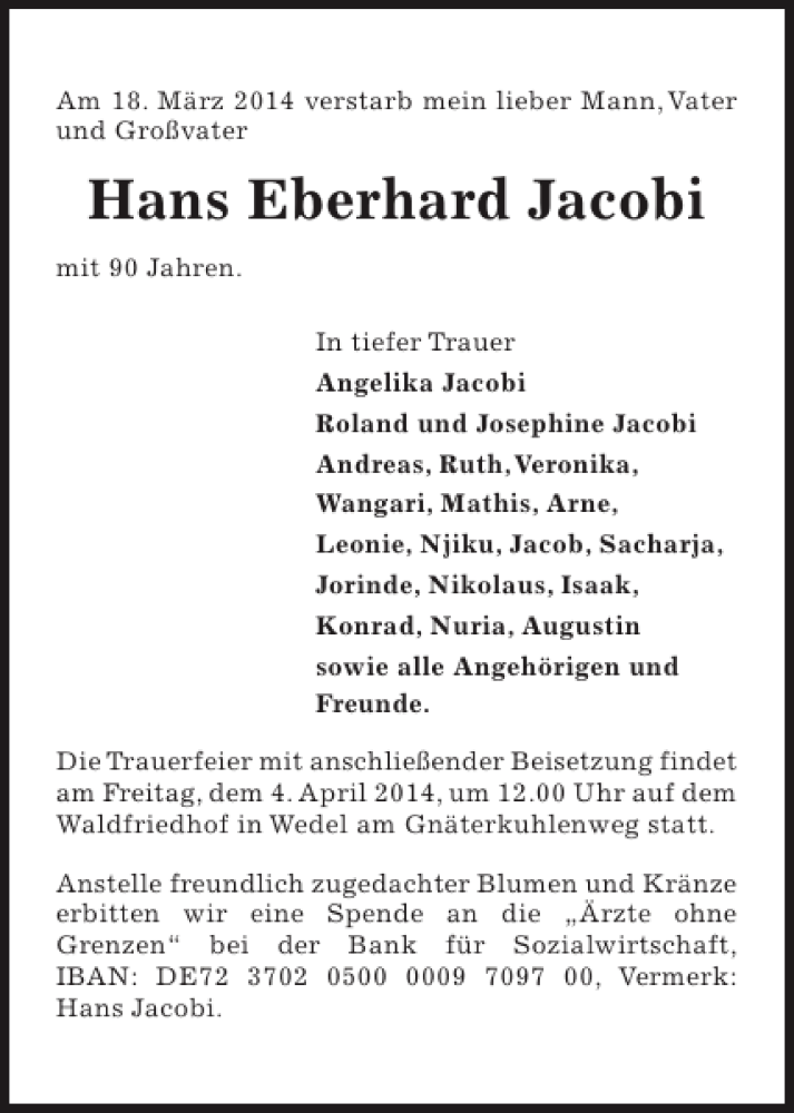  Traueranzeige für Hans Eberhard Jacobi vom 29.03.2014 aus Pinneberger Tageblatt