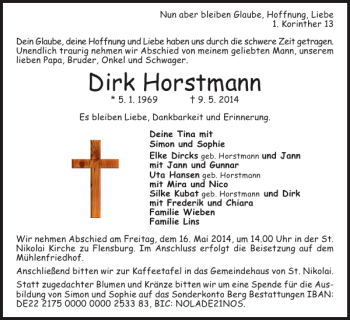Traueranzeige von Dirk Horstmann von Flensburger Tageblatt