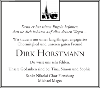 Traueranzeige von Dirk Horstmann von Flensburger Tageblatt
