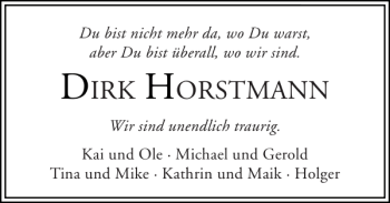 Traueranzeige von Dirk Horstmann von Flensburger Tageblatt