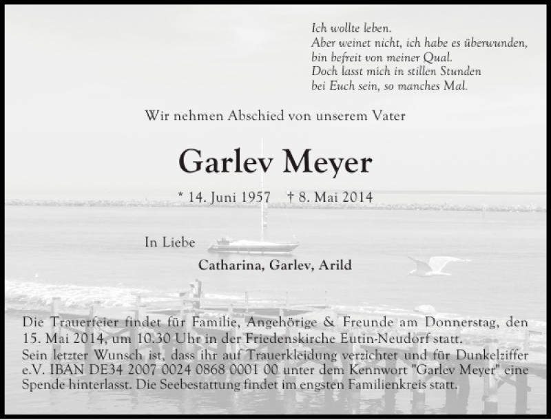  Traueranzeige für Garlev Meyer vom 12.05.2014 aus Ostholsteiner Anzeiger