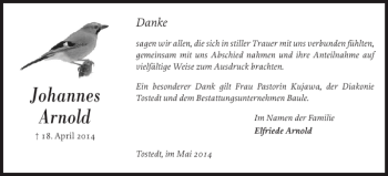 Traueranzeige von Johannes Arnold von Pinneberger Tageblatt