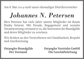 Traueranzeige von Johannes N. Petersen von Flensburger Tageblatt
