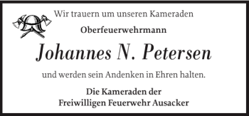 Traueranzeige von Johannes N. Petersen von Flensburger Tageblatt
