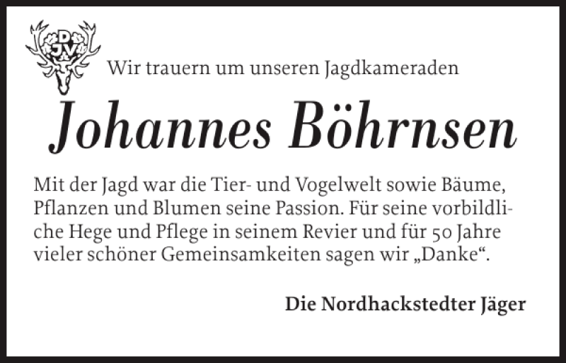  Traueranzeige für Johannes Böhrnsen vom 10.06.2014 aus Flensburger Tageblatt