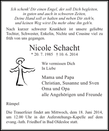 Traueranzeige von Nicole Schacht von Stormarner Tageblatt