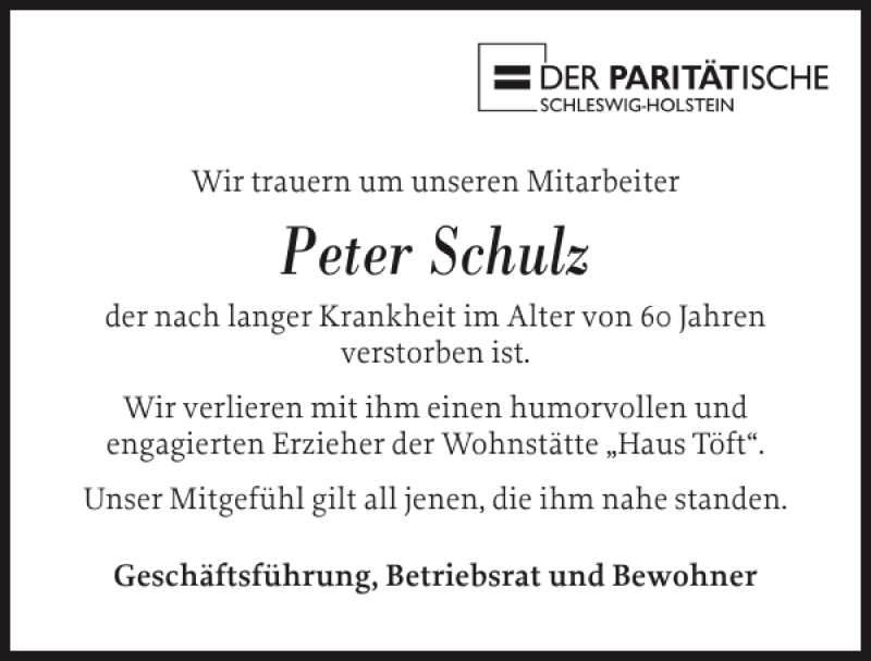  Traueranzeige für Peter Schulz vom 30.06.2014 aus Der Insel-Bote
