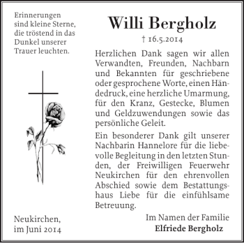 Traueranzeige von Willi Bergholz von Ostholsteiner Anzeiger