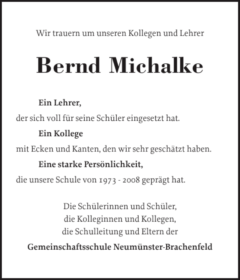  Traueranzeige für Bernd Michalke vom 05.07.2014 aus Holsteinischer Courier