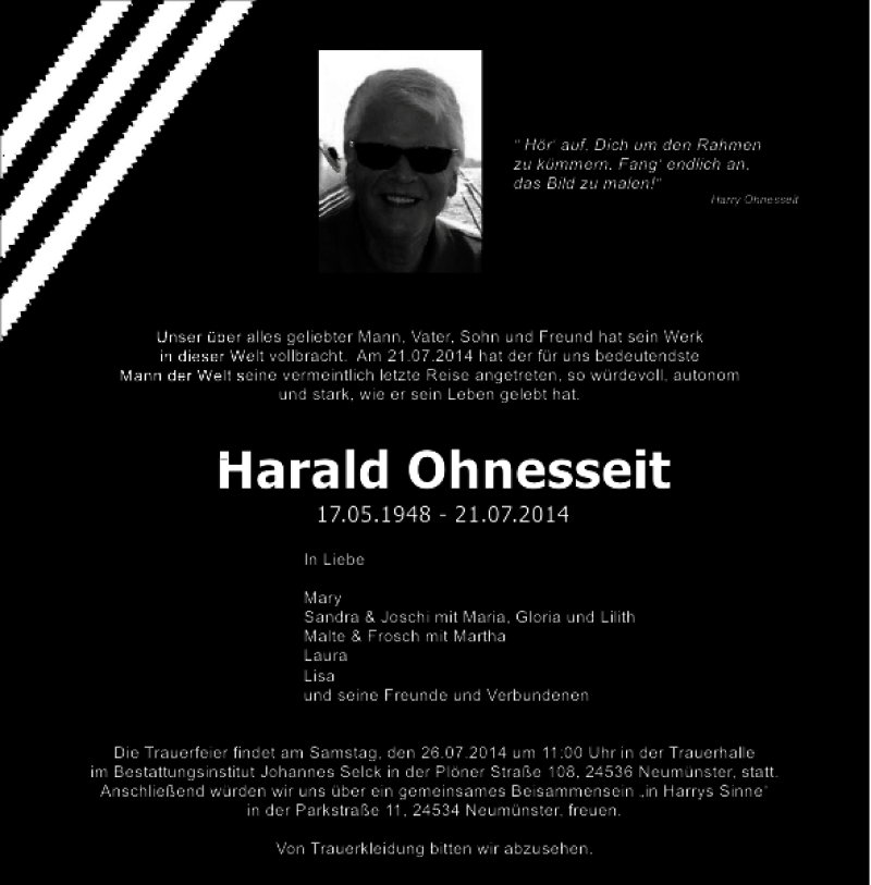  Traueranzeige für Harald Ohnesseit vom 24.07.2014 aus Holsteinischer Courier