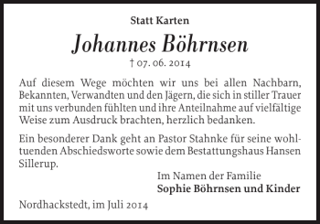 Traueranzeige von Johannes Böhrnsen von Flensburger Tageblatt