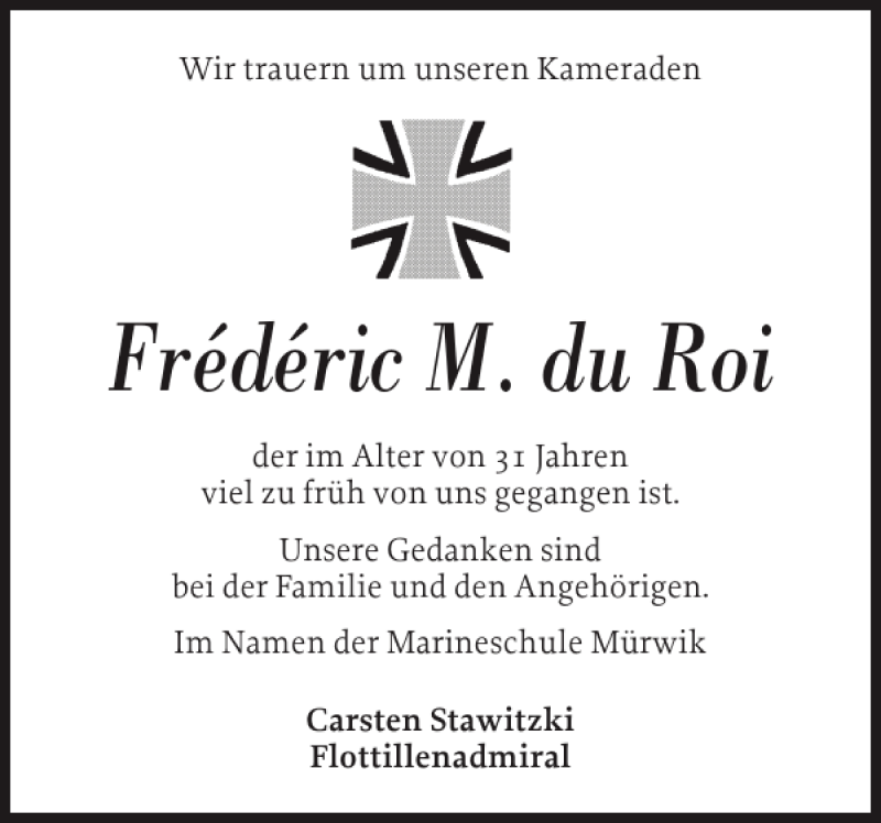  Traueranzeige für Frédéric M. Roi vom 27.08.2014 aus Flensburger Tageblatt