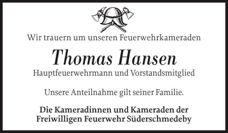  Traueranzeige für Thomas Hansen vom 05.08.2014 aus Flensburger Tageblatt