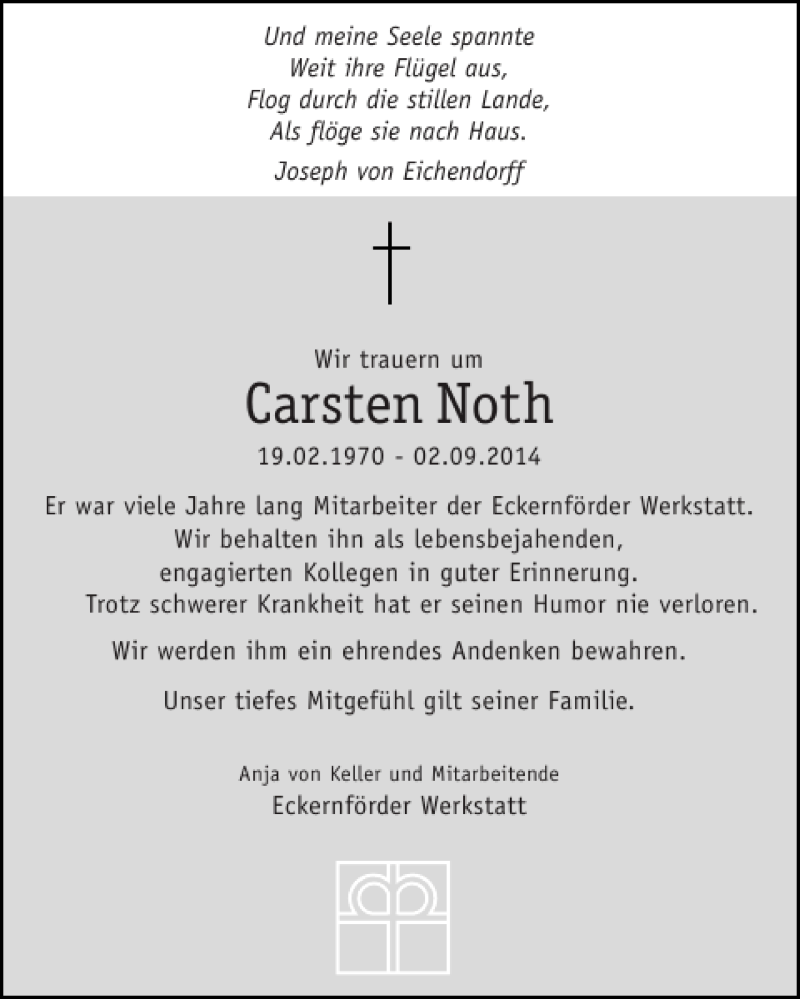  Traueranzeige für Carsten Noth vom 10.09.2014 aus Eckernförder Zeitung