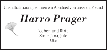 Traueranzeige von Harro Prager von Eckernförder Zeitung