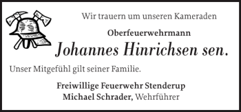 Traueranzeige von Johannes Hinrichsen sen von Schlei-Bote