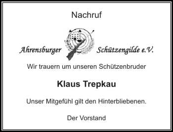 Traueranzeige von Nachruf Ahrensburger Schützengilde e.V von Stormarner Tageblatt