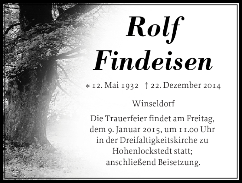  Traueranzeige für Rolf Findeisen vom 07.01.2015 aus Norddeutsche Rundschau