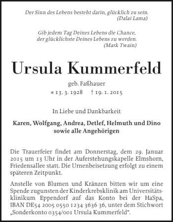 Traueranzeige von Ursula Kummerfeld von Elmshorner Nachrichten