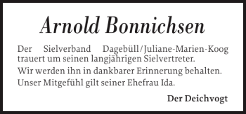 Traueranzeige von Arnold Bonnichsen von Nordfriesland Tageblatt
