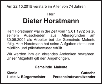 Traueranzeige von Dieter Horstmann von Ostholsteiner Anzeiger