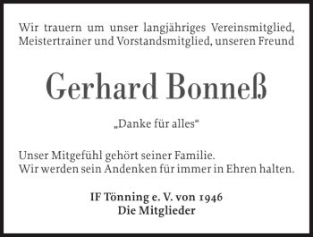Traueranzeige von Gerhard Bonneß von Husumer Nachrichten