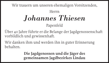 Traueranzeige von Johannes Thiesen von Schlei-Bote