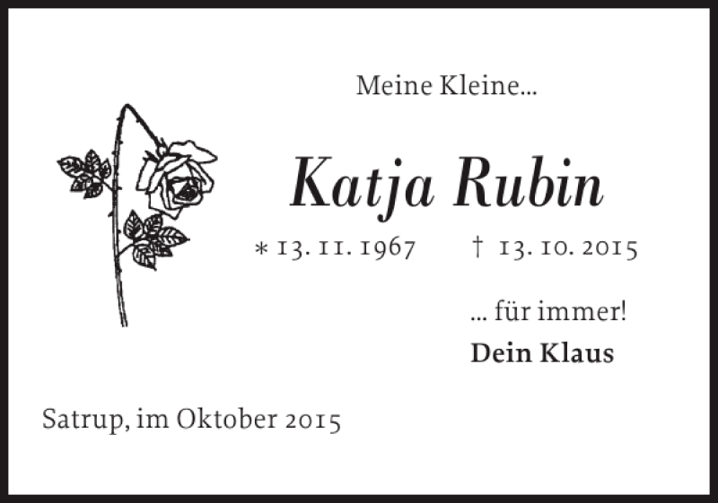  Traueranzeige für Katja Rubin vom 15.10.2015 aus Flensburger Tageblatt