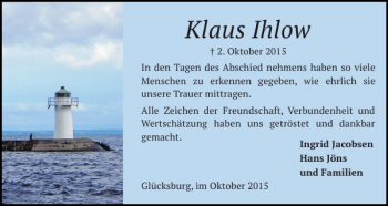 Traueranzeige von Klaus Ihlow von Flensburger Tageblatt
